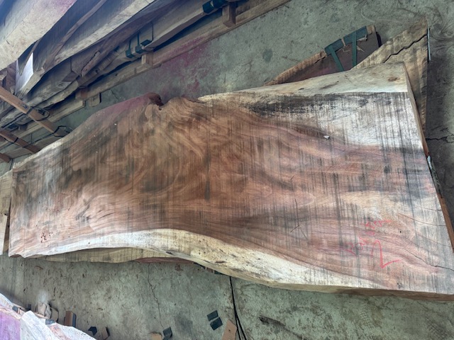 Figured tropical hardwood live-edge slab
